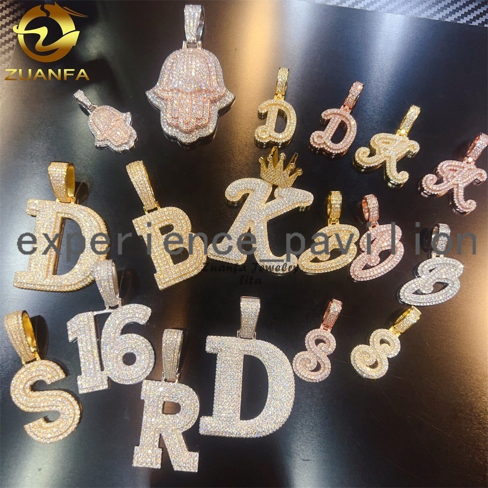 DIY Letter Initial Number 925 Sterling Silver Custom Moissanite Jewelry Iced Out Rappers Hip Hop Letter Pendant