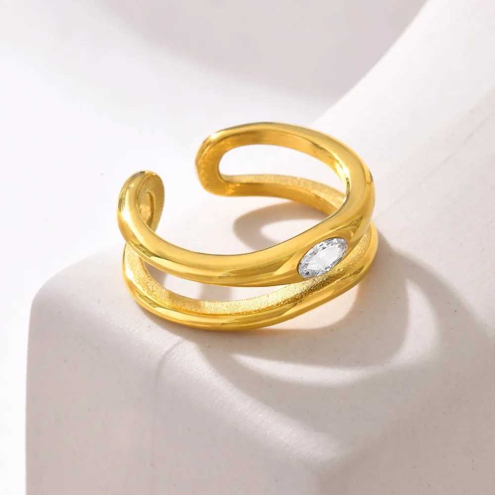 Tigrade New Double Layer Zircon Rings For Women Geometric Stainl Steel Open Finger Ring Wedding Jewelry Gift Womens RingsXJ250514
