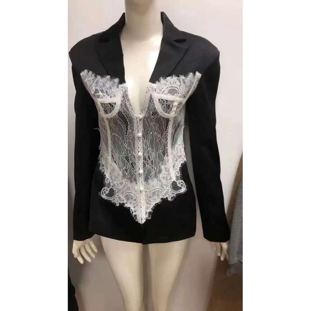 Getspring Women 2024 Autumn Lace Ed Single Breasted Ladies Black Blazer Coat Vintage Women's Slim Suit Jacket Xxxl