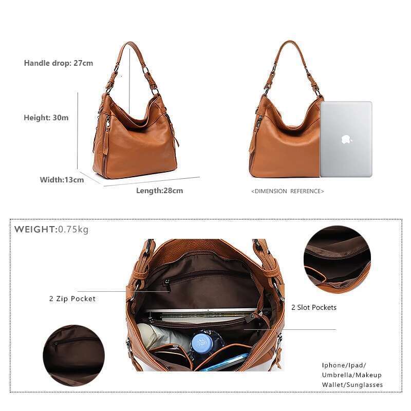 SC Large Slouchy Leather Women Shoulder Bag Lady Cowhide Multi Pockets Casual Soft Hobo Female Messenger Real Skin Handbag