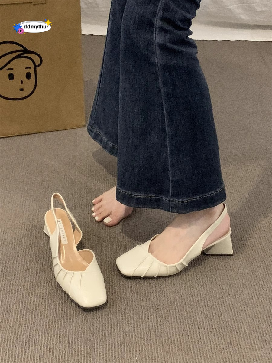2025 Spring/Summer New High Baotou Back Air Sandals Coarse Heel Shallow Mouth French Gentle Style Single Women's Shoes ddmythur