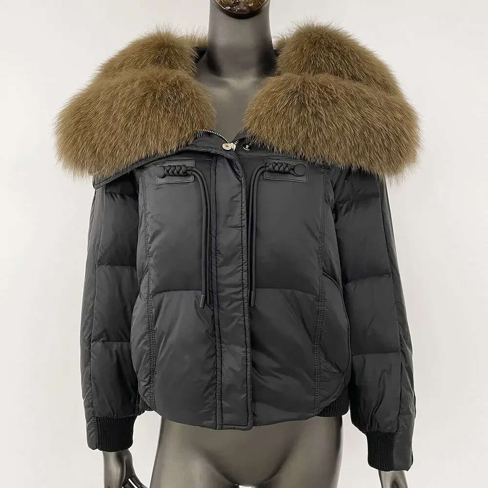 Big Real Fox Collar Fashion Winter Outerwear Women Natural Thick Warm Duck Down Coat Short Streetwear Loose Fur Jacket