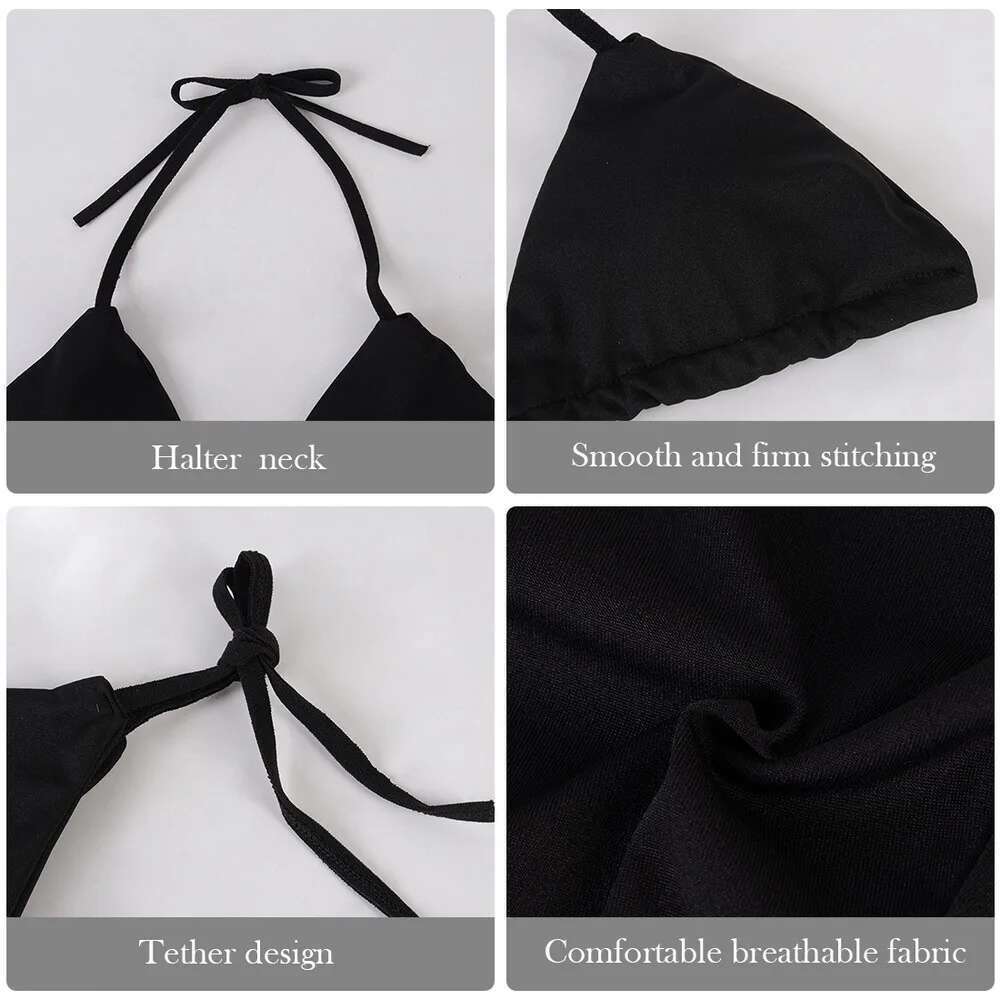 Swimming Suit Sexy Women 2-pcs Swimwear Lace Up Bra Thong Beach Set Solid Bathing Summer Casual Vacation Ladies Outfits 2024