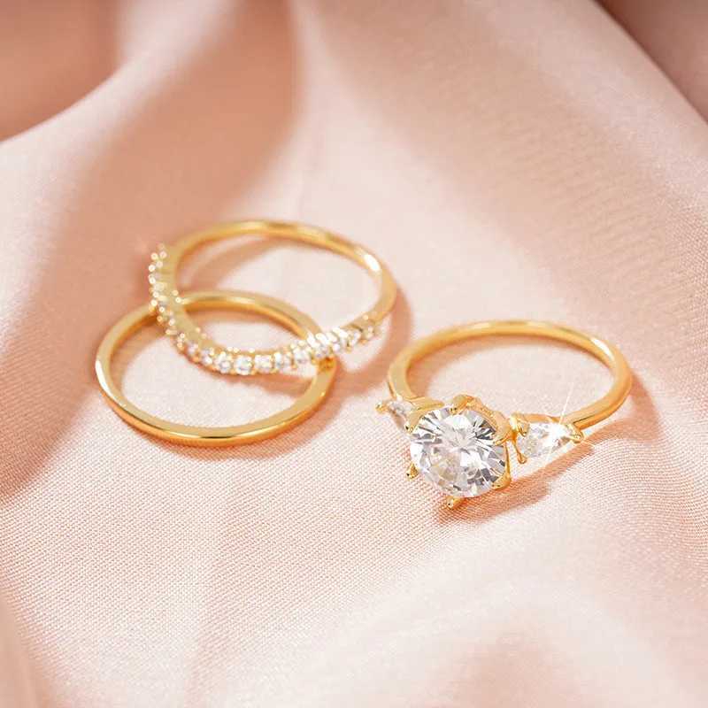 925 Sterling Silver 3Pcs Rings Set for Women Shiny Cubic Zirconia Unique Designed Finger Accories Fashion Wedding JewelryXJ250514