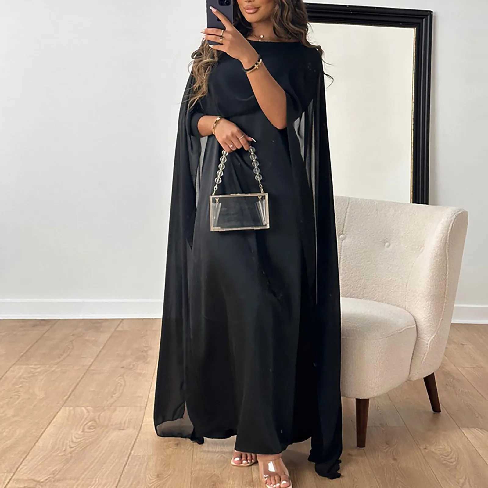 Shinny Satin Dress Women Loose Long Batwing Slve Muslim Dress Luxury Elegant Women Islamic Clothing Solid Oversized Robe X250514