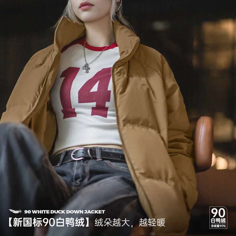 Maden Women Autumn Winter 90% White Duck Down Thickened And Warm Stand Collar Outerwear Coat Windproof Jacket