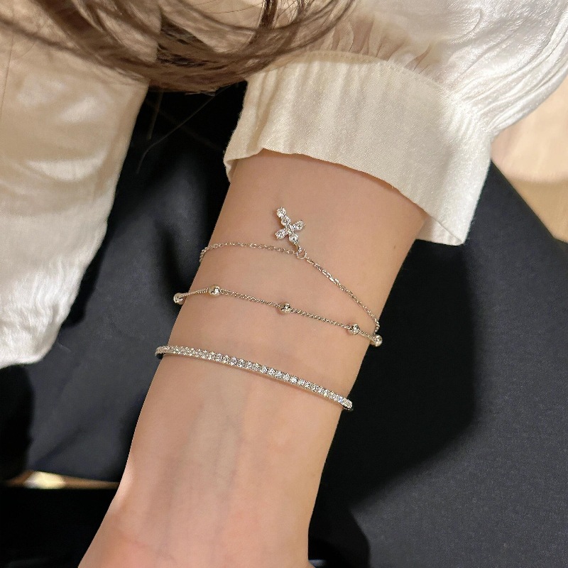 Double Rows Wedding Bracelets Ins Top Sell 18K White Gold Fill Luxury Round Shape 5A Cubic Zircon CZ Diamond Party Elegant Handmade Women Cross Bangle