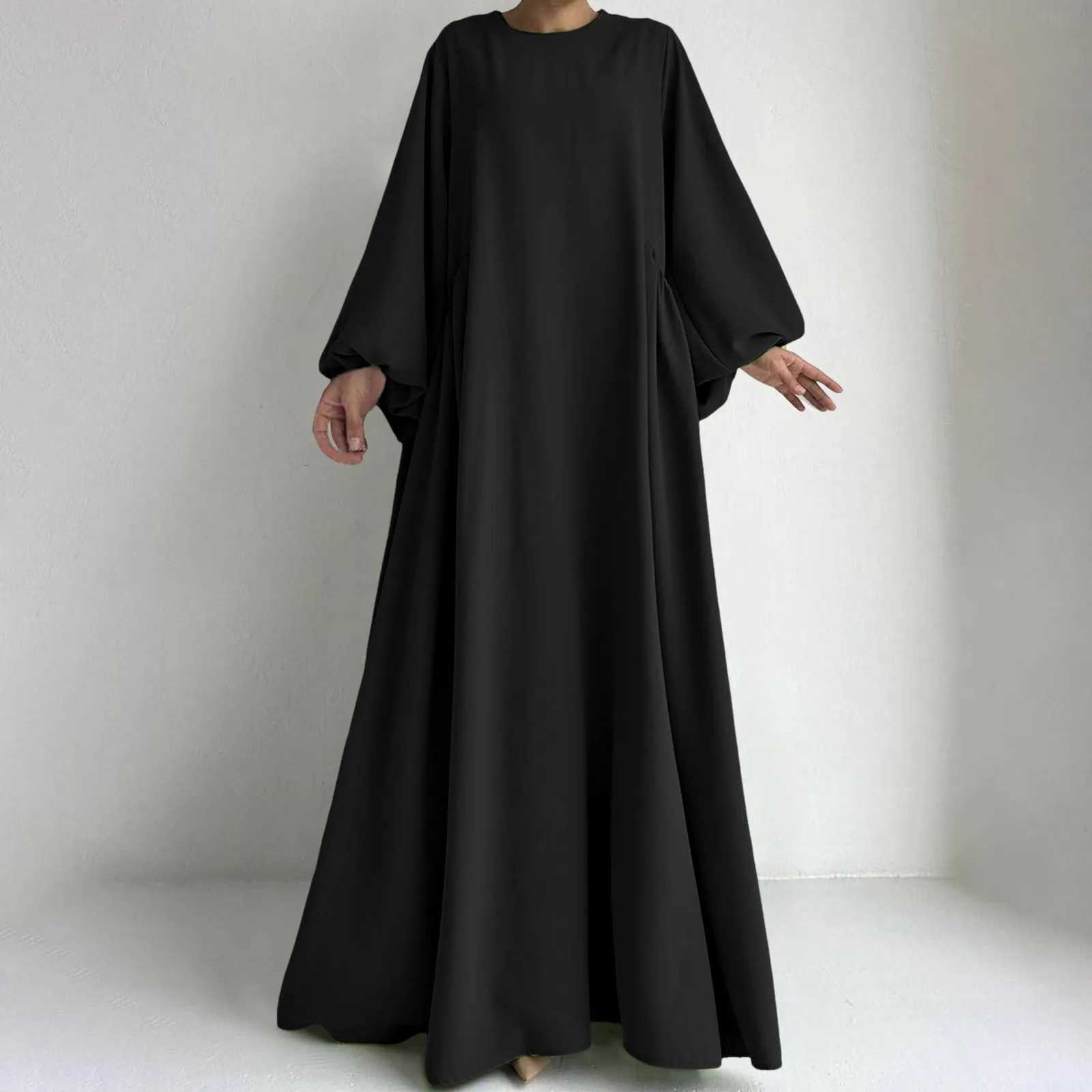 2024 Dresses For Girls WomenS Muslim Robe Lantern Long Slve Round Neck Loose Ruffle Elegant Temperament Prayer Maxi Clothing X250514