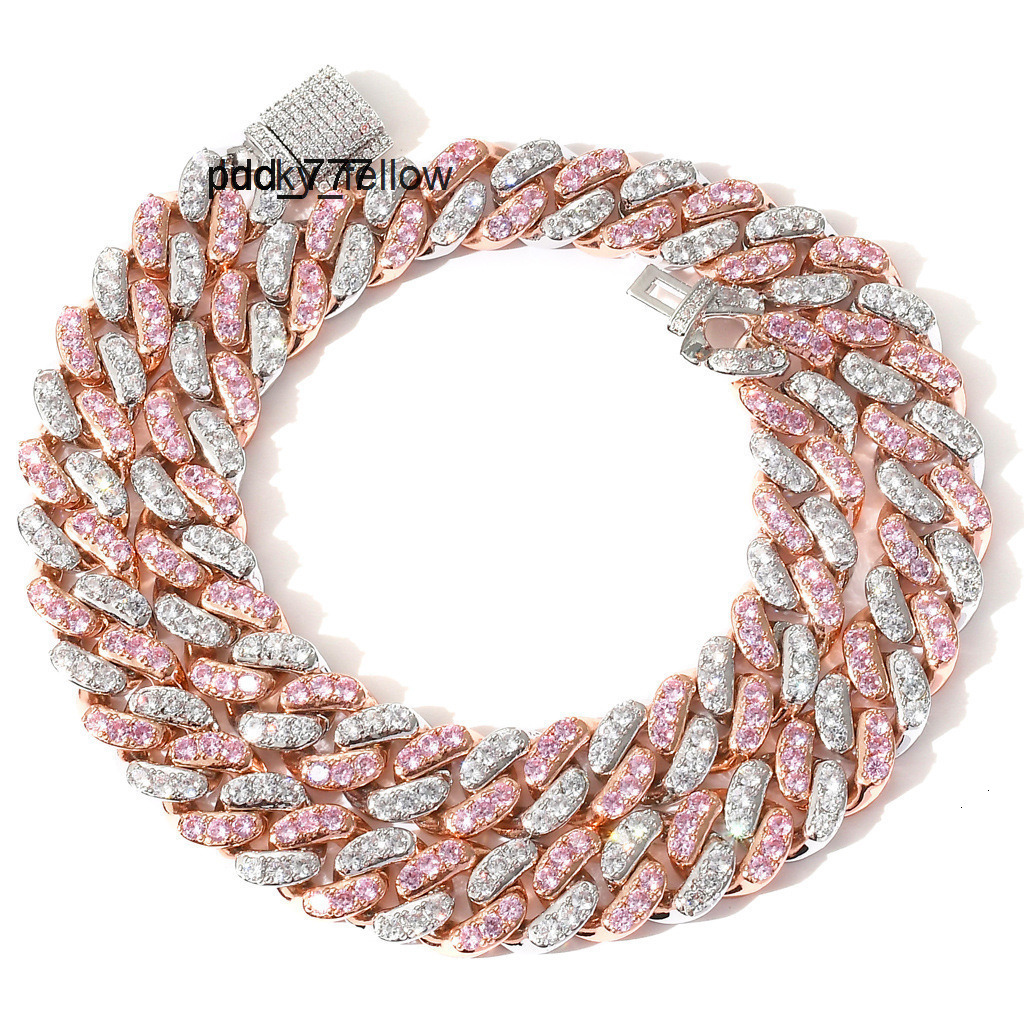 High Quality Large Fashion Brilliant Rose Gold Silver Two Tone Iced Out Moissanite Hip Hop Cuban Link Chains Jewelry for Men