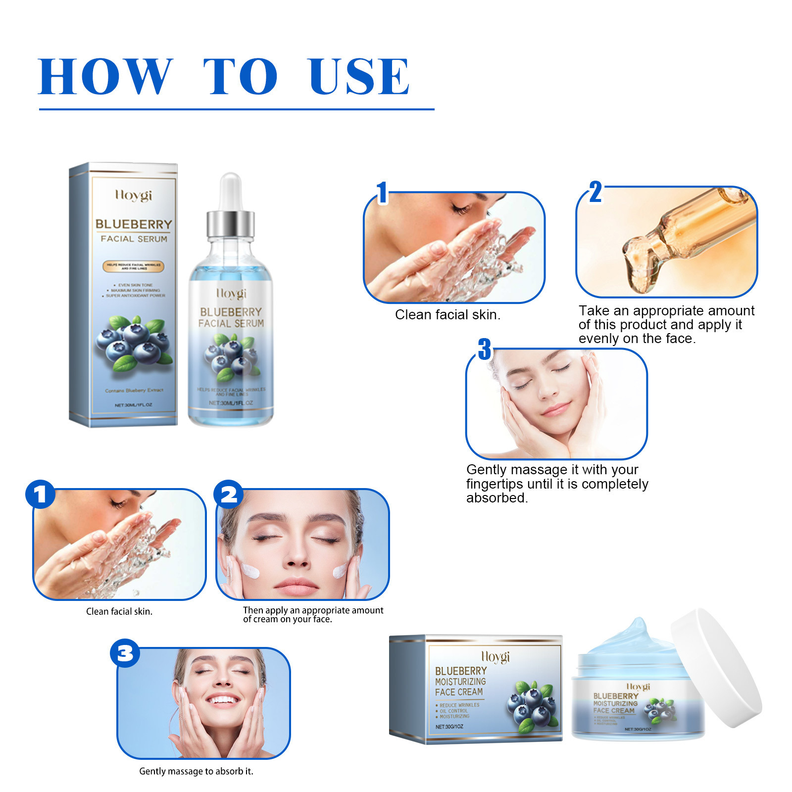 Hoygi Blueberry Facial Set - Facial Deep Cleansing Anti-Wrinkle Skin Care Set