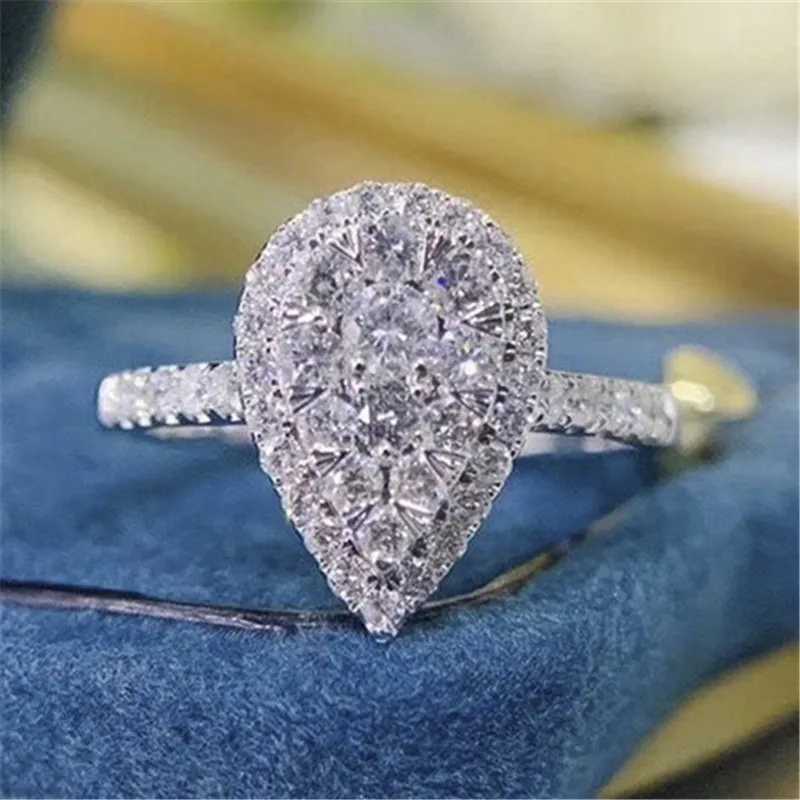 925 Sterling Silver New Womens Ring Jewelry Teardrop Zircon CZ Stone Engagement Wedding Ring for womenXJ250514