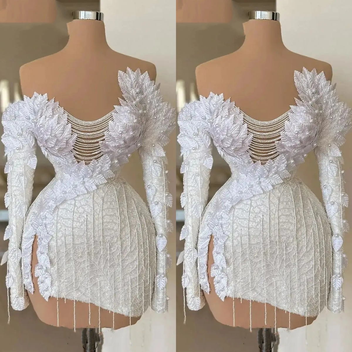 Sexy Applique Mermaid Evening Dresses Off Shoulder Mini Prom Dress Long Sleeve Short Cocktail Dresses Customized