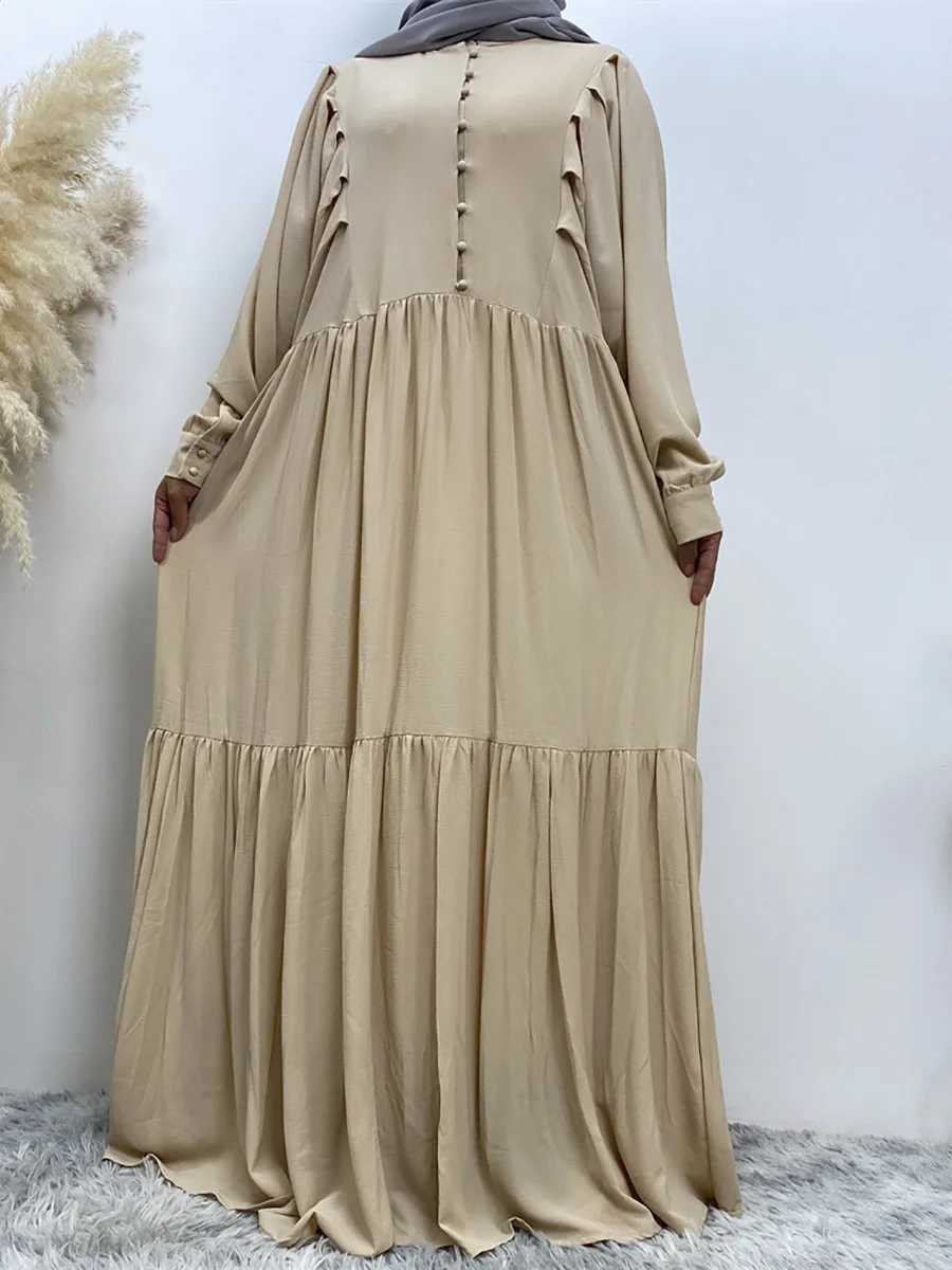Muslim Middle Eastern Womens Abaya Loose Style Chiffon Long dress Solid Color Islamic Clothing Dubai Turkey Loose A-line button X250514