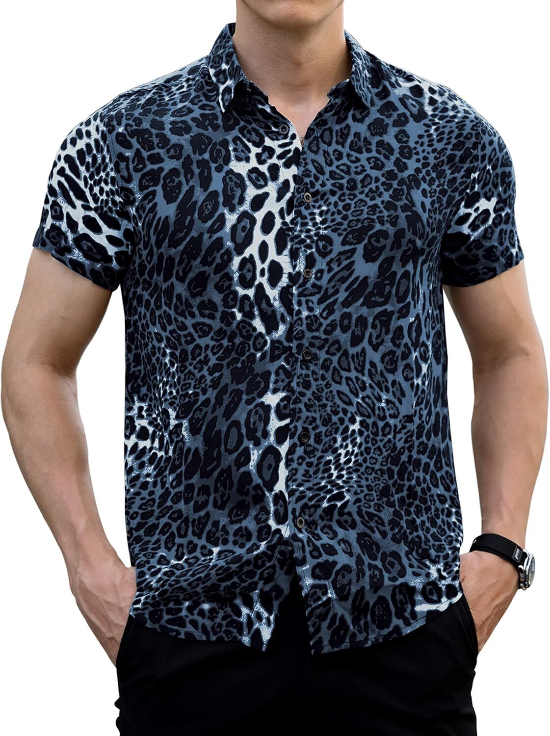 Mens Polo shirt Mens Fashion Shirts Leopard Snakeskin Print Button Down Summer Short Sleeve Casual Shirt Polos shirts tshirt Casual tops summer clothe