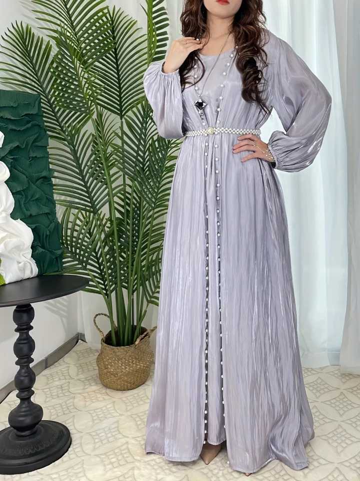 Middle East Women Djellaba Gown Eid Muslim Lantern Slve Dresses Long Robes Abaya Kaftan Cardigan Scarf Belt Burquas X250514