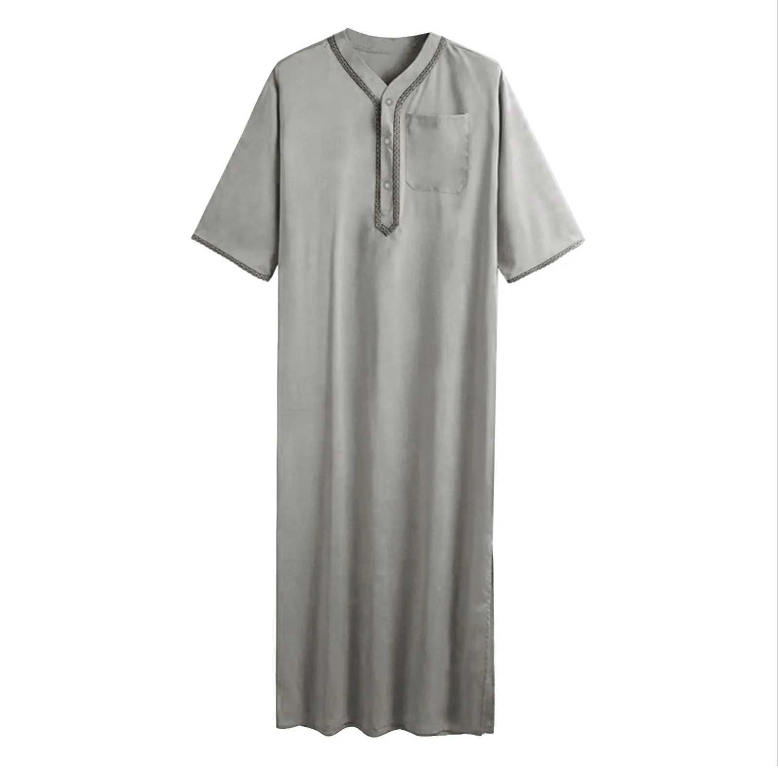 Muslim Men Jubba Thobe Solid Color Button Kimono Middle Robe Saudi Musulman Shirt Stand Collar Islamic Arabic Kaftan Men Abaya X250514