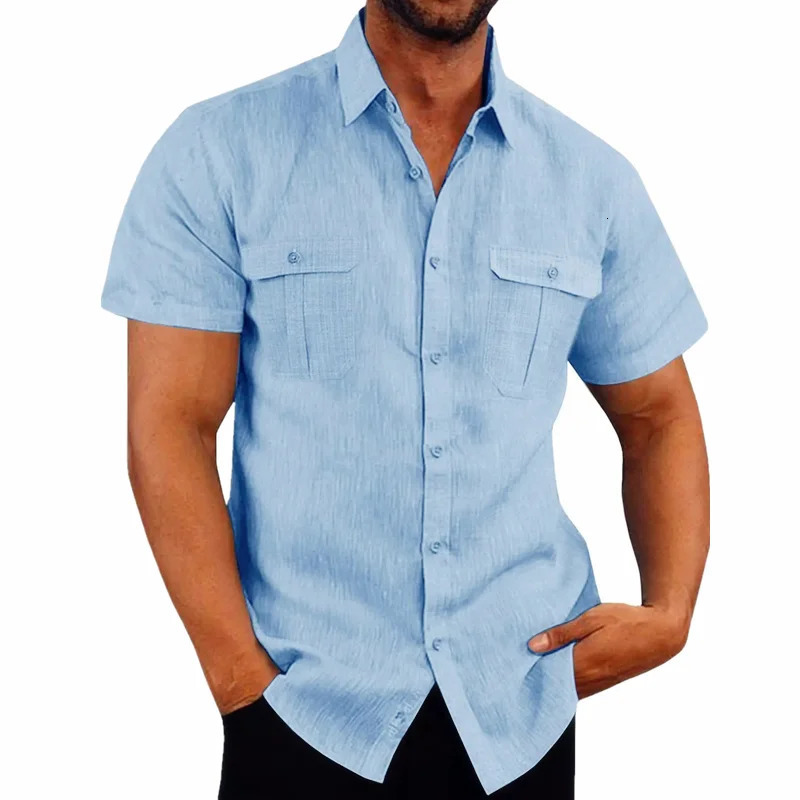 Cotton Linen Men ShortSleeved Shirts Summer Solid Color Comfort Collar Casual Beach Style Plus SizeMale M5XL 250514
