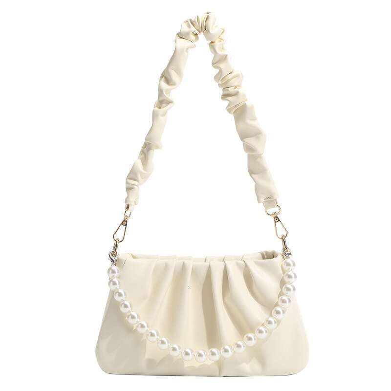 New Niche High-End Pearl Women's Fashion Handbag, Casual And Versatile Pleated Cloud Bag, Single Shoulder Crossbody Bag