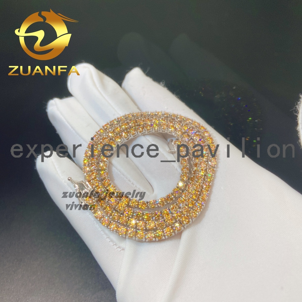 Fine Jewelry 18k Gold Plated 925 Sterling Silver Luxury Diamond Yellow Moissanite Tennis Chain