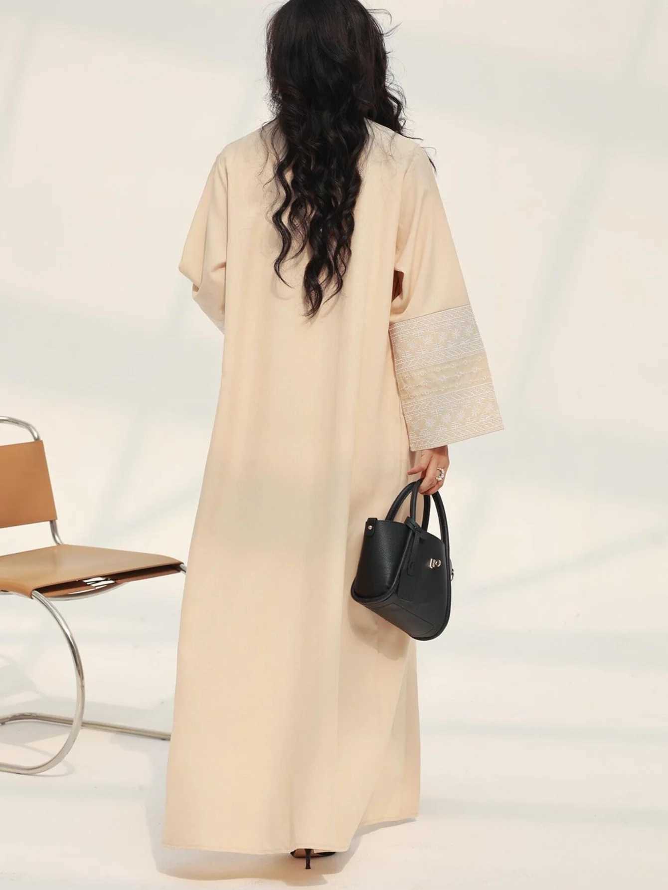 Open Front Abaya Muslim Embroidered Full Slve Islamic Abayas With Belt Turkey Kaftans Loose Robe Long Maxi Dress Women Jilbabs X250514