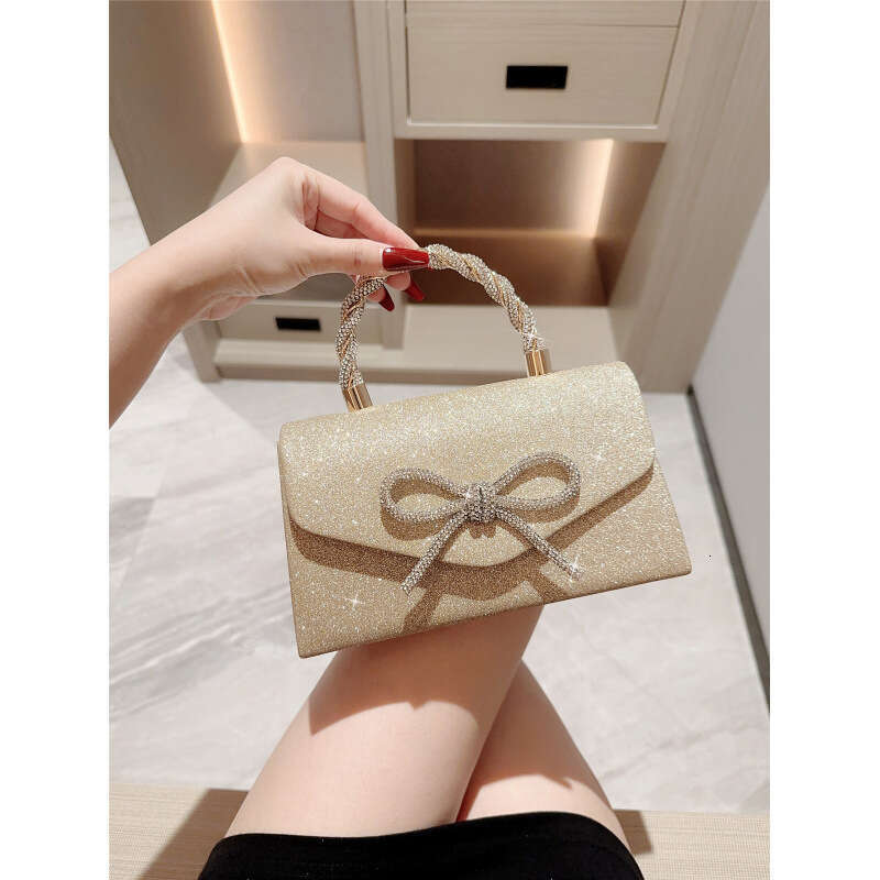 Luxury banquet bag, versatile dress, handbag, crossbody, socialite, fashionable diamond studded bow chain bag