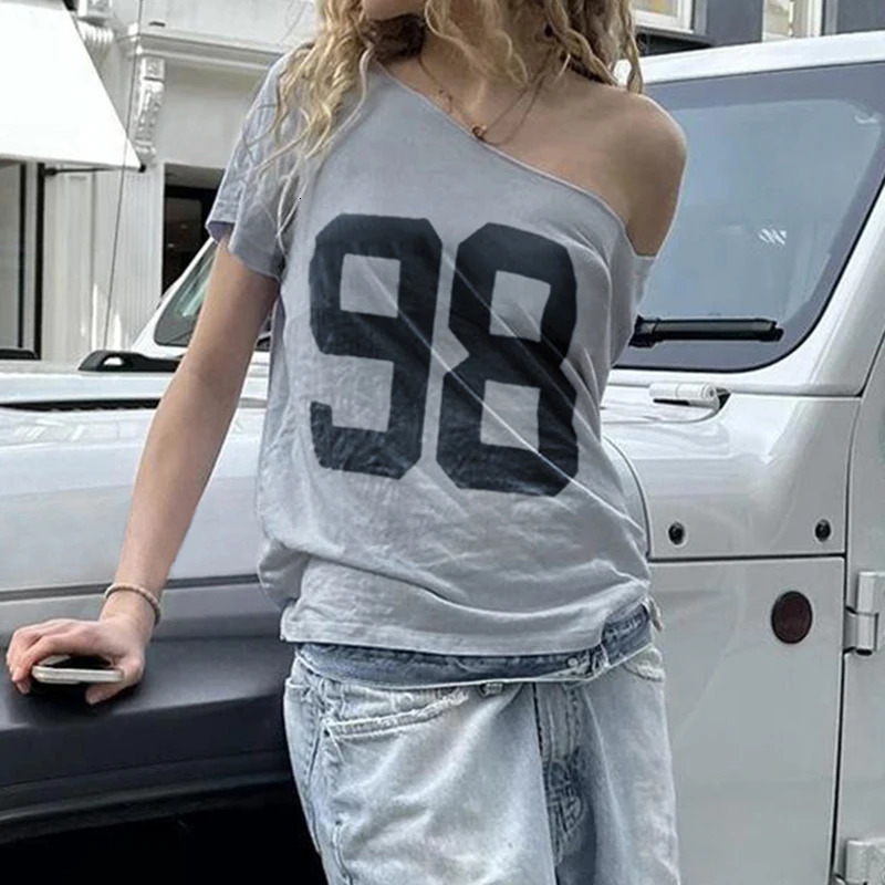 CIBBAR Streetwear Oversized Tshirt Vintage Print Casual Offshoulder Loose Short Sleeve Tee Shirts y2k Aesthetic Women Clothing 250514