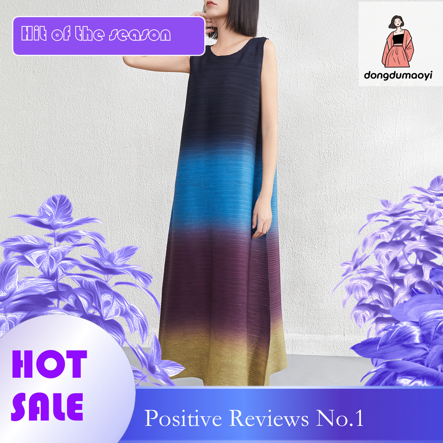 dongdumaoyi Miyake vest dress new spring summer design with gradient loose and slimming effect plus size round neck A line long skirt