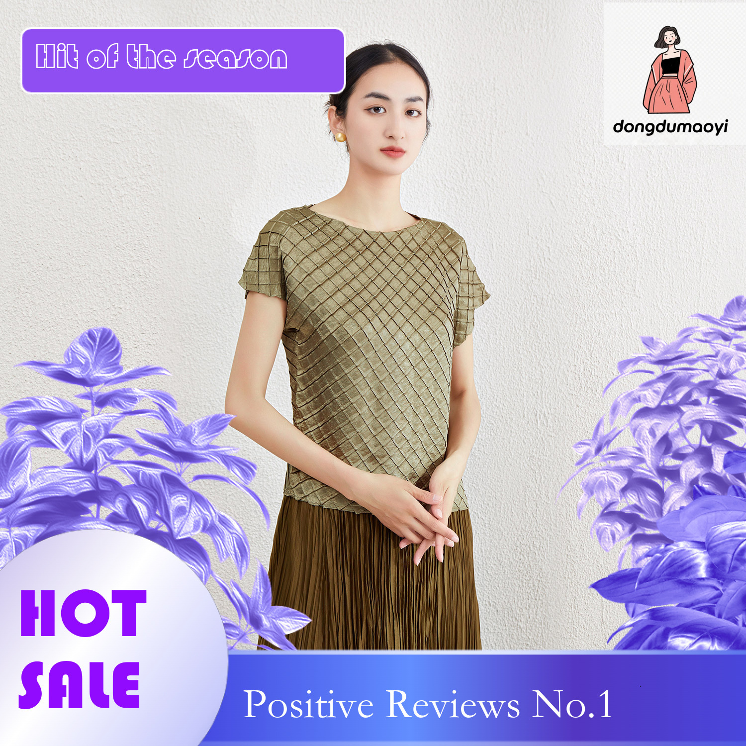 dongdumaoyi French fashion temperament T-shirt for women 2024 Miyake new design sense niche plus size fat mm slimming pleated top