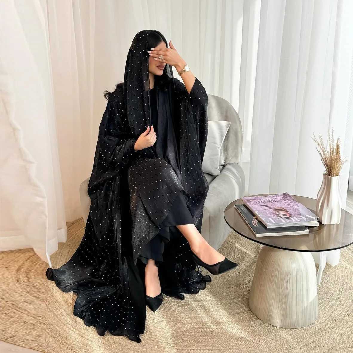 Dubai Open Front Abaya Hijab Dress Kimono Diamonds Muslim Women Kaftan Caftan Femme Robe Islam Jalabiya Arabic Clothing Vestidos X250514