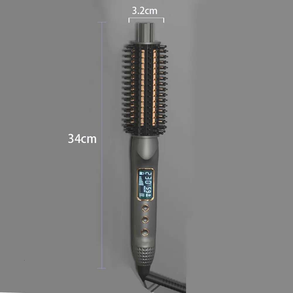 Heated Ceramic Tourmaline Ionic Volumizing Brush Quick Heating Hair Straightener Dual Voltage Travel Curling Iron