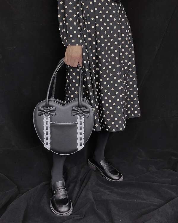 Lolita Heart Shaped Handbag For Women Japanese Kawaii Shoulder Bowknot Purses And Handbags Girls Satchel Top Handle Bag