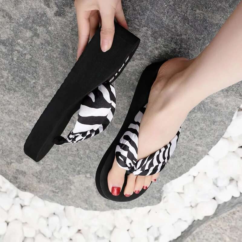 Women Home Slippers Zebra Veins Ladies Wedges Flip-p Outdoor Casual Shoes Summer Platform Unisex Female Light Sandals Sides