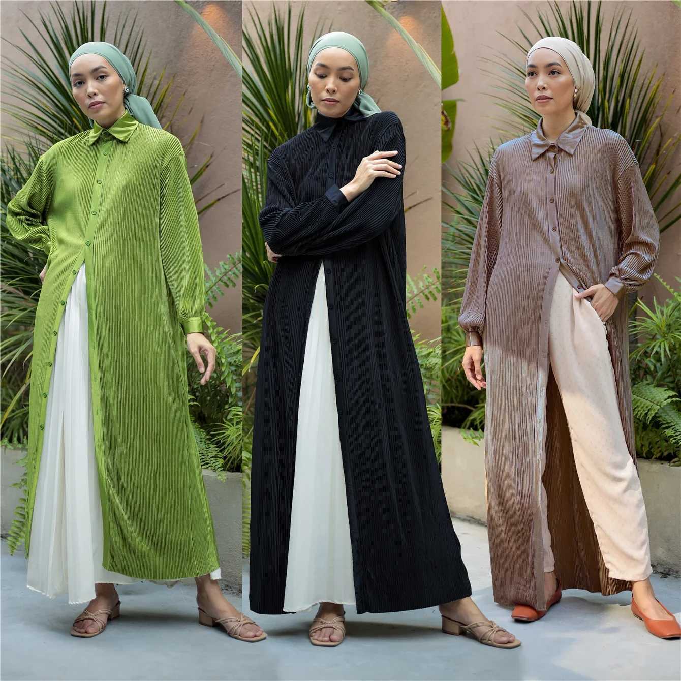 Women Pleated Maxi Dress Eid Mubarak Djellaba Fashion Buttons Abaya Dubai Turkey Kaftan Islamic Clothing Arabic Robe Jalabiya X250514