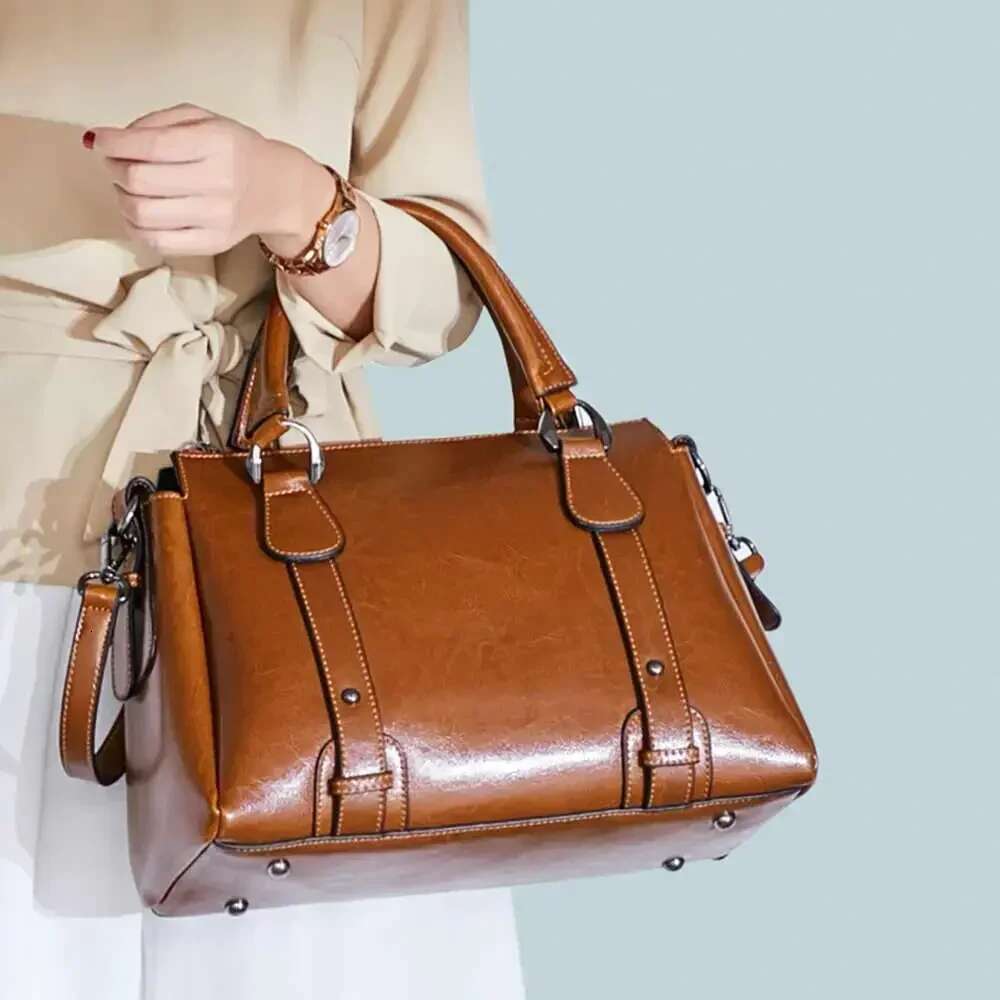 New Fashion Big Shoulder Bags For Women Top Double Handbag High Quality Genuine Split Leather Ladies Side Designer Bag