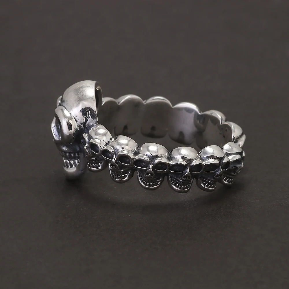 925 Sterling Silver Gothic Skull Ring for Men and Women Hiphop Punk Retro Finger Accessories Adjustable Biker Jewelry 250509