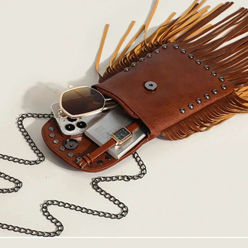 Punk Tassel Riveted Leather Shoulder Bag For Women Europe And America Wallet Travel
