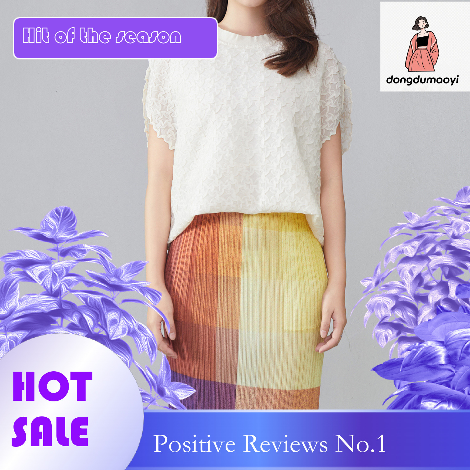 dongdumaoyi High end temperament, pleated texture, unique front shoulder shirt, summer new style, hollowed out hook flower, elegant age reducing and s