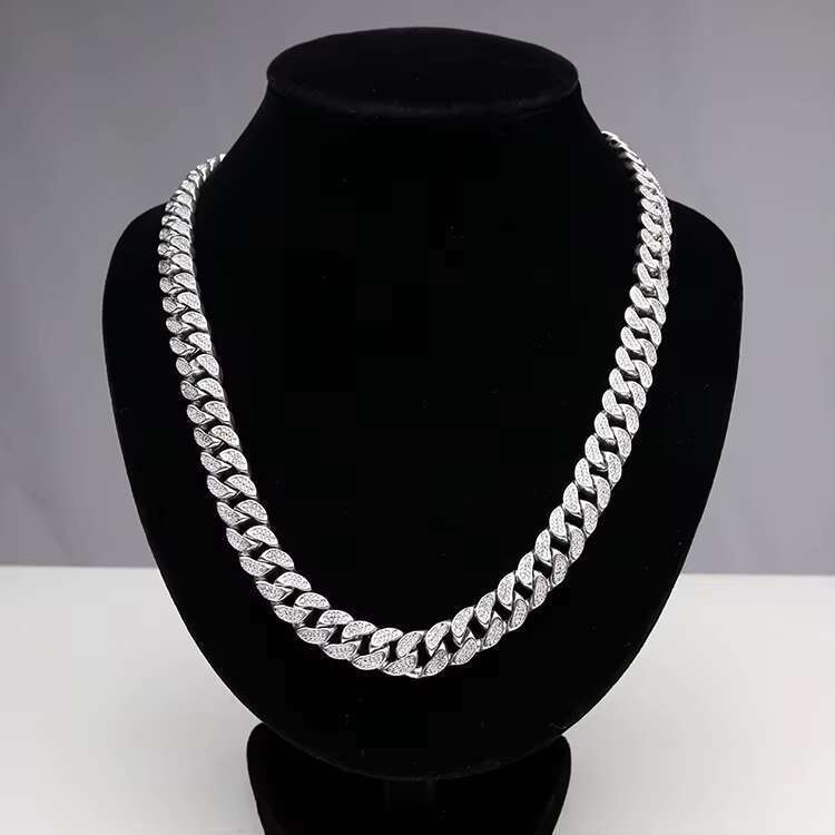 High quality men's necklace, hip-hop ice out CZ pure sier Cuban chain necklace