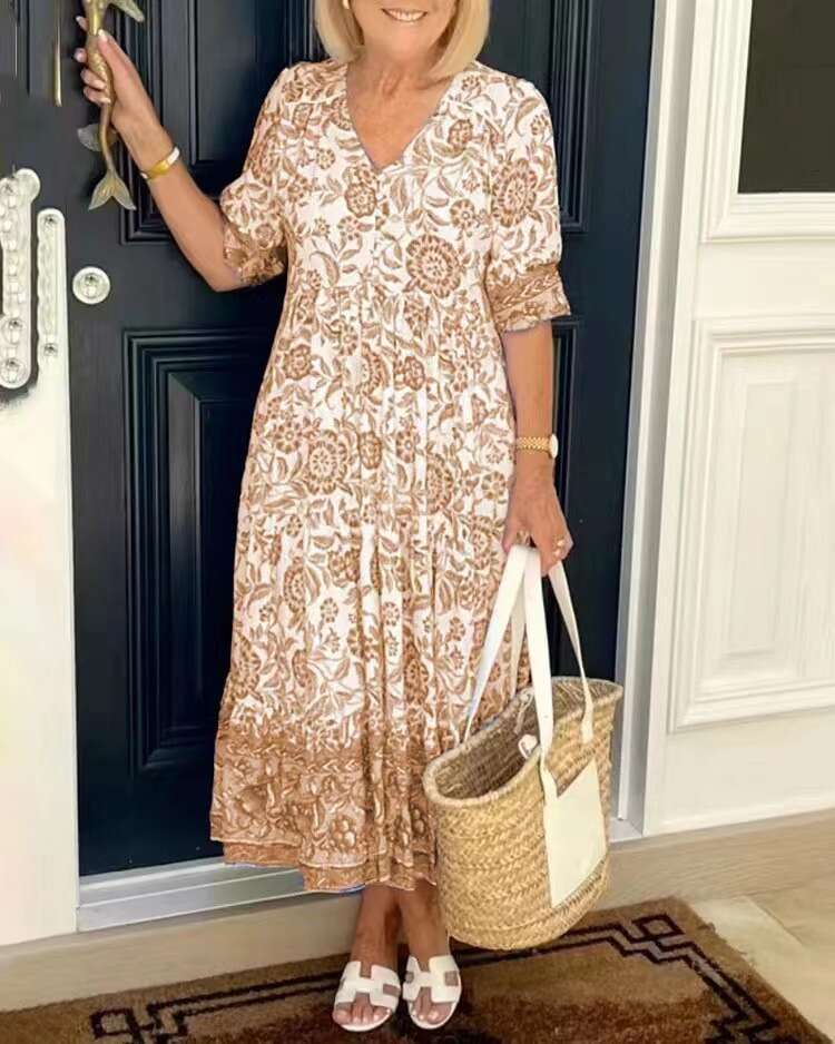 Women Clothes Dress New Large Super Fairy V Neck Fragmented Flower Dress For Beach Vacation Loose And Versatile Long Skirt KQ