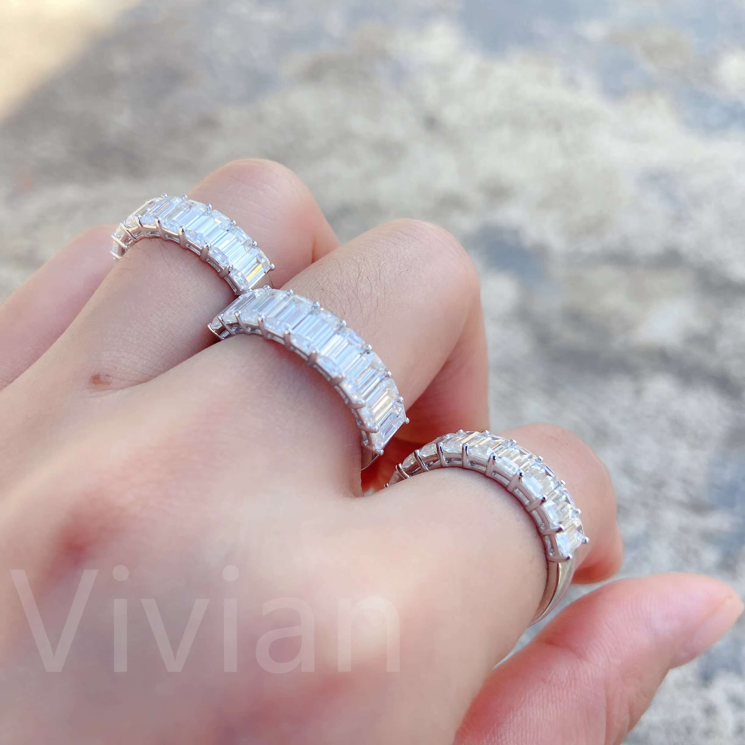 Emerald Cut VVS Moissanite Diamond Ring Wholesale Hip Hop Bling Jewelry 925 Sterling Silver Mens Rings