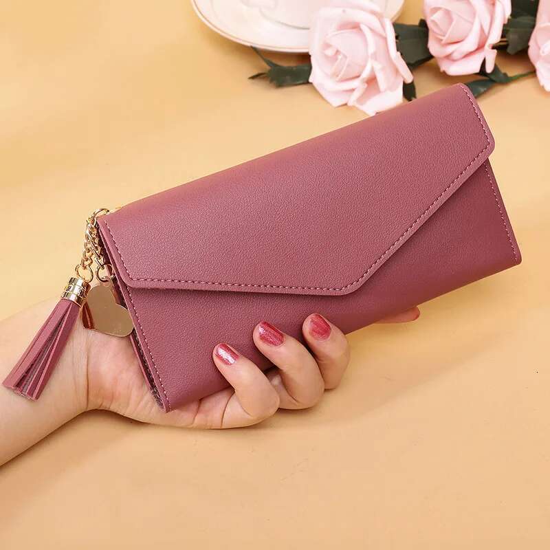 Envelope Design Women PU Leather Long Wallet Tassel Large Capacity Female Purse Bag Clutch Multiple Slots for Money Coin Photo