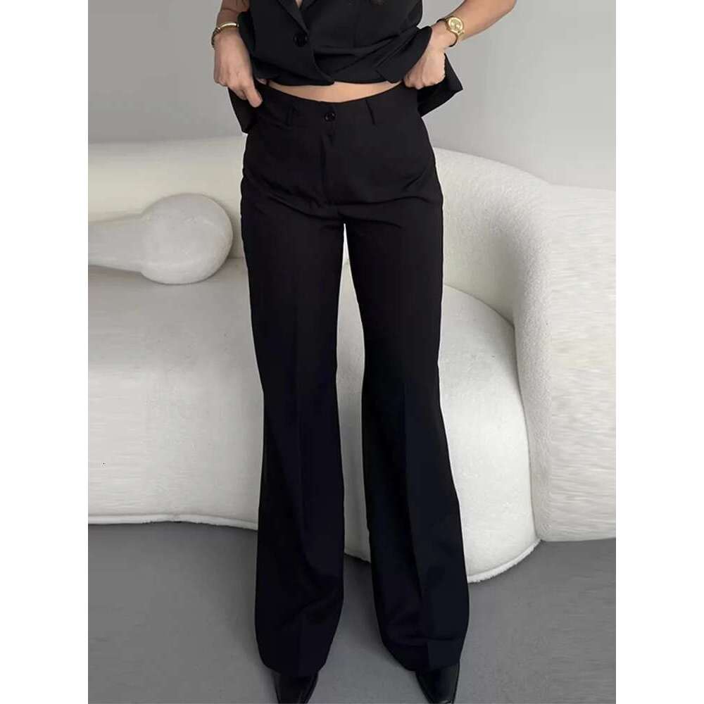 Elegant Blazer Trouser Women Two Piece Set Long Sleeve One Button Coat High Waist Wide Leg Pant Suit 2025 Spring Lady Streetwear