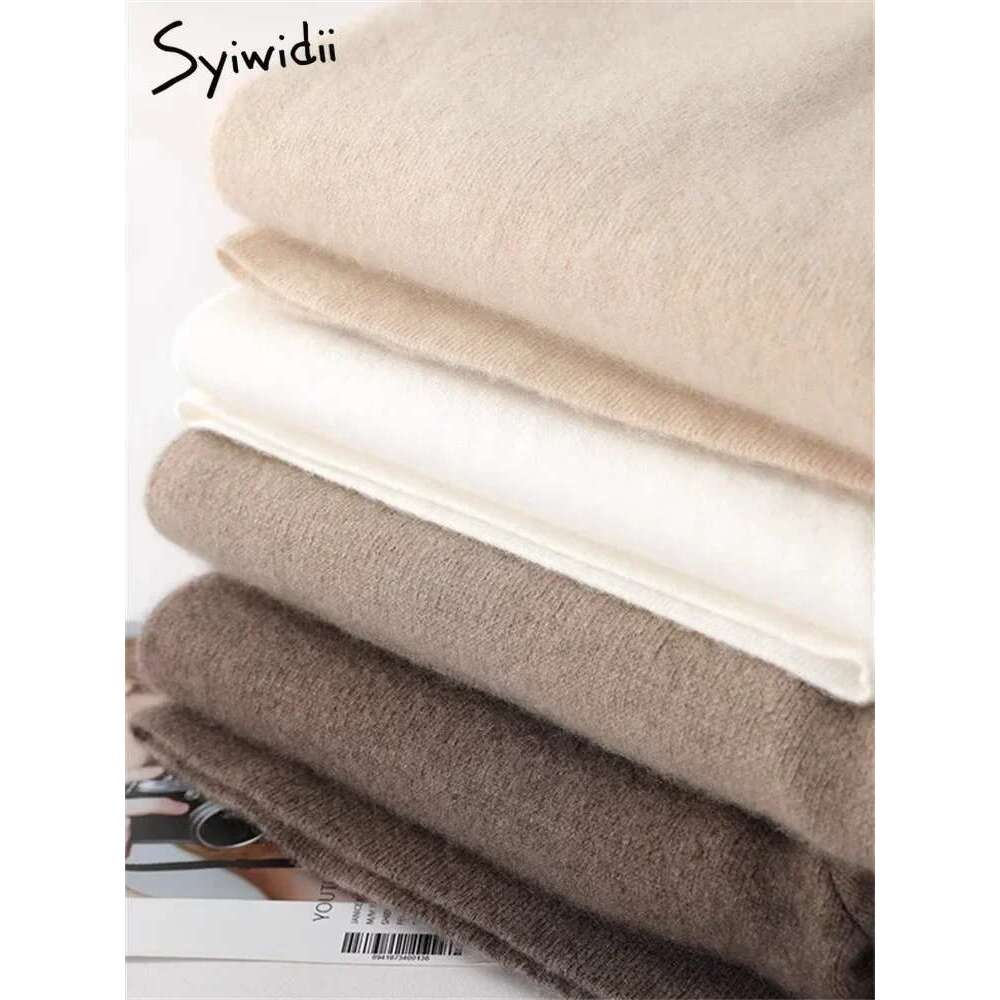 Syiwidii Knitted Women Pants Fall Winter 2023 Korean Fashion High Waist Wool Wide Leg Sweatpants Casual Straight Loose Trousers