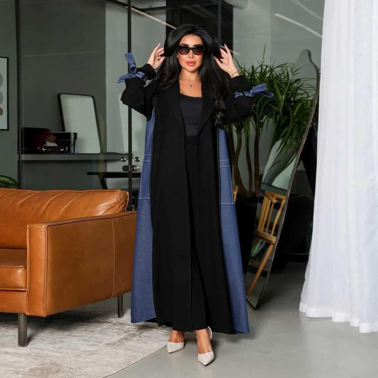 Fashion Bowknot Abayas for Women Muslim Dress Dubai Open Abaya Turkey Kaftan Eid Ramadan Kimono Cardigan Islamic Clothing Robe X250514