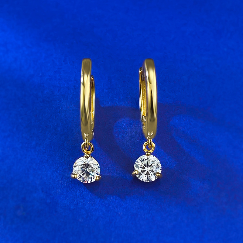0.3CT White Moissanite Diamond Sweet Cute Simple Fine Jewelry Real 100% 925 Sterling Silver Gold Round Cut Gemstones Party Women Wedding Dangle Earrin