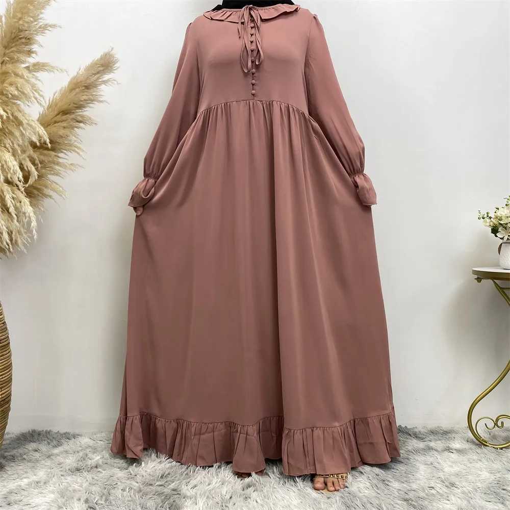 Middle East fashion Muslim womens new loose dress Arab Dubai Turkey solid color patchwork pleated robe dress X250514