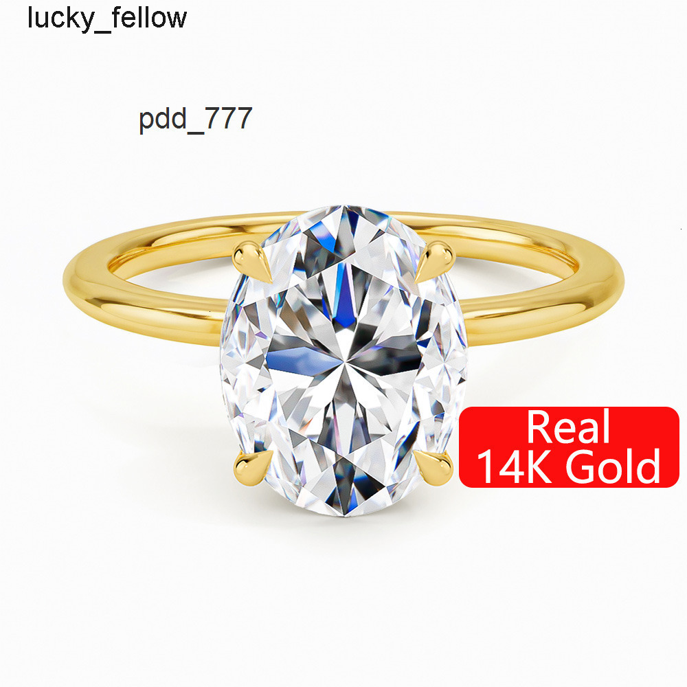 Fine Jewelry Supplier Woman Engagement Wedding Gift Hollow Real 14K Gold 2ct 3ct Diamond Oval Moissanite Rings