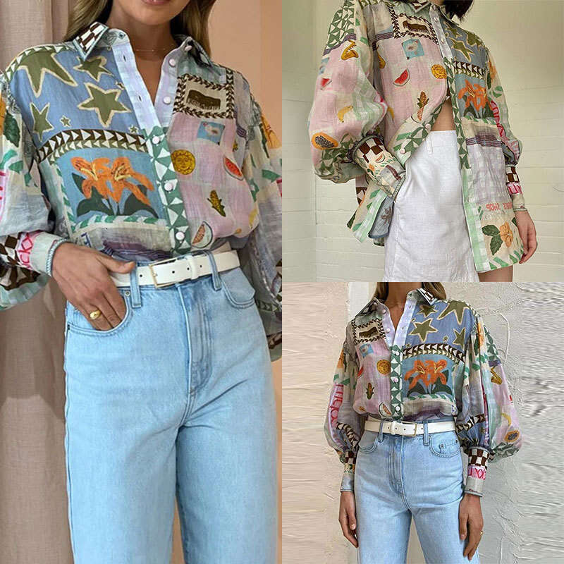 Clothes Tops Womens Tops Designer Shorts Men T Shirts Tshirt 2025 New Style Commuting with Flip Collar Printed Long Sleeve Casual Fashion Womens Shirt