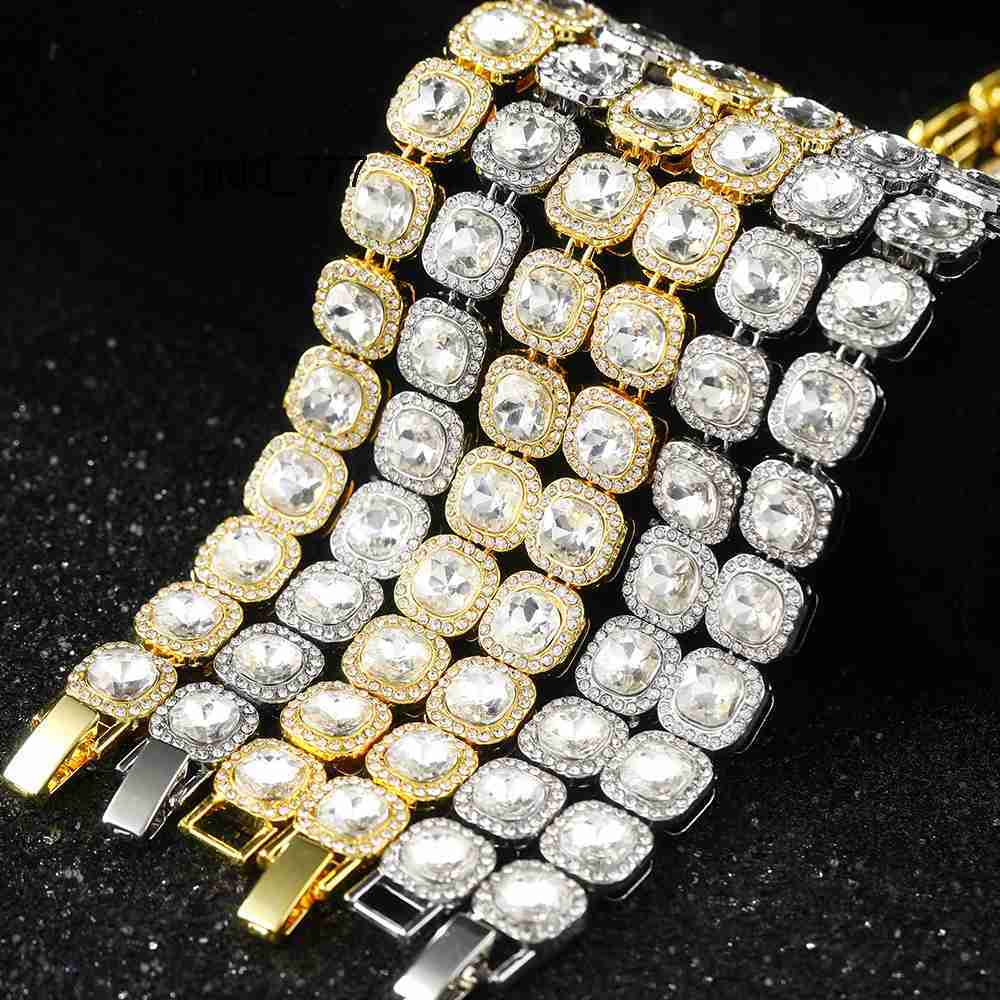 Hip Hop Jewelry Set Iced Out Full Diamond Jumbo Square Cube Suger Sparkling Tennis Link Chains Necklace Bracelet for Women Men