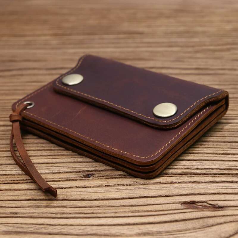 100% Genuine Leather Wallet For Men Male Brand Vintage Handmade Short Small Men's Purse Card Holder With Zipper Coin Pocket Bag